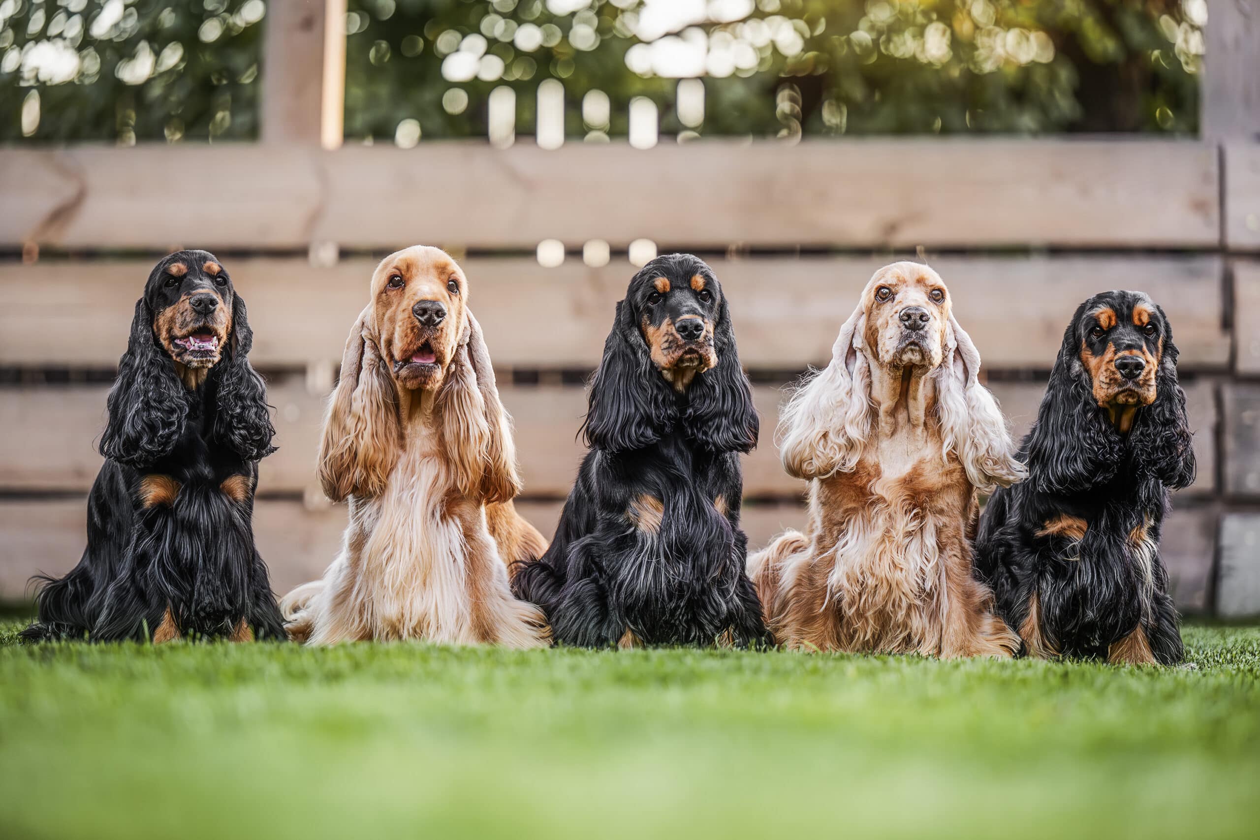Hunde beim Grundgehorsam-Training mit aufmerksamem Blick zum Hundeführer